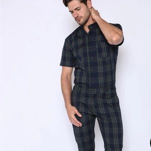 NEW Romper Jack Mens ST. NICK JUMPSUIT Plaid Navy Green Pants Size Medium